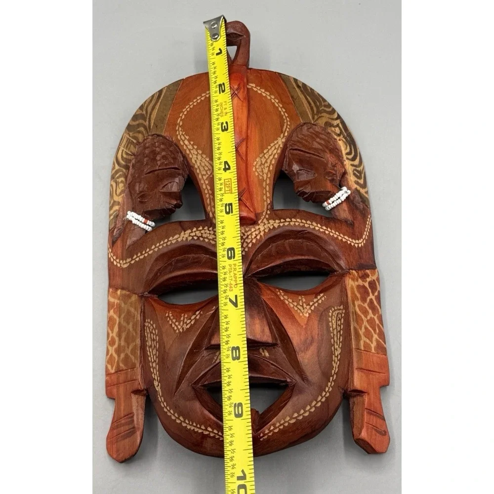 Vintage Hand Carved Wooden African Maasai Beaded Mask Kenya Wall Decor